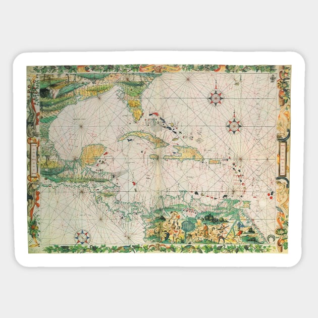 Antique Map of the Caribbean Sea and the Gulf of Mexico Sticker by MasterpieceCafe